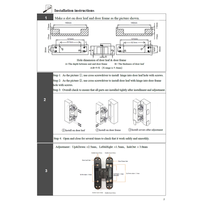 3D concealed  door hinge 30x140mm (60kg/pair)- silver/grey