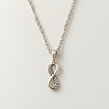 Silver infinity heart pendant necklace with textured twist, cable chain