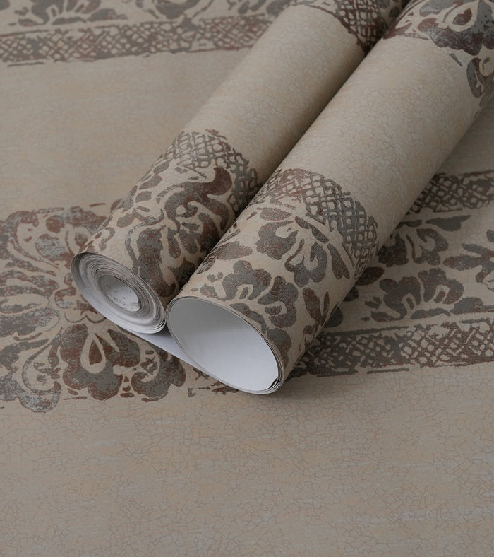 American Archive Beige Striped Trellis Moire Wallpaper 331776