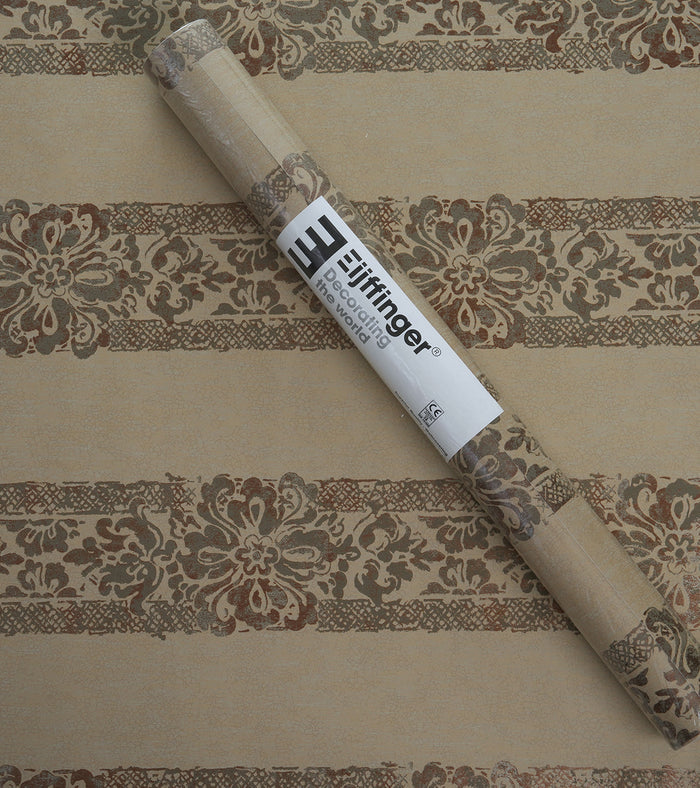 American Archive Beige Striped Trellis Moire Wallpaper 331776