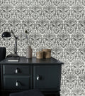 American Classic Black and White Baroque Wallpaper 330800