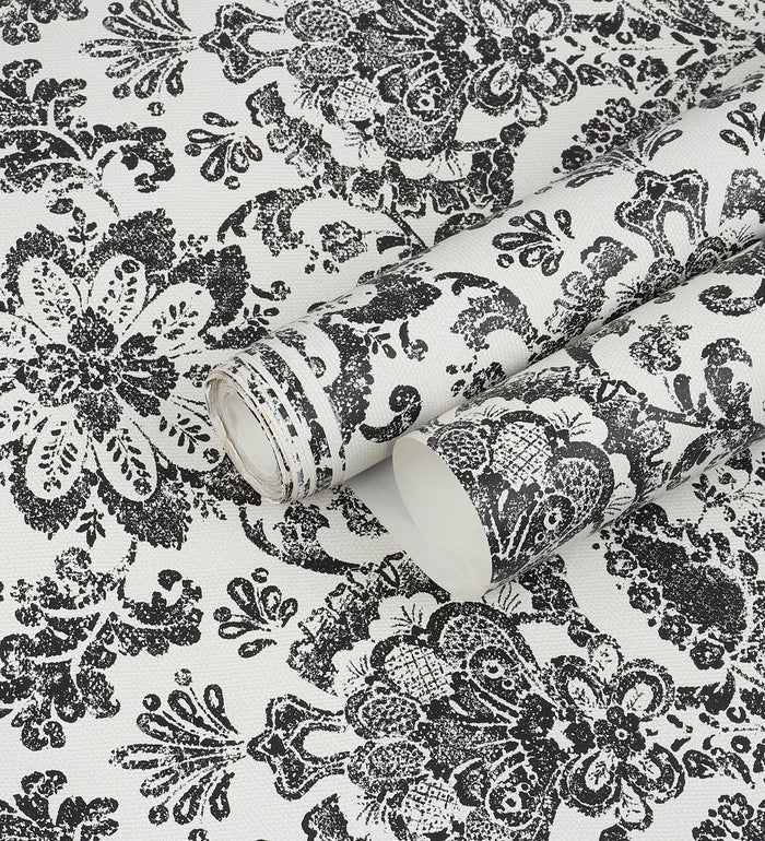 American Classic Black and White Baroque Wallpaper 330800