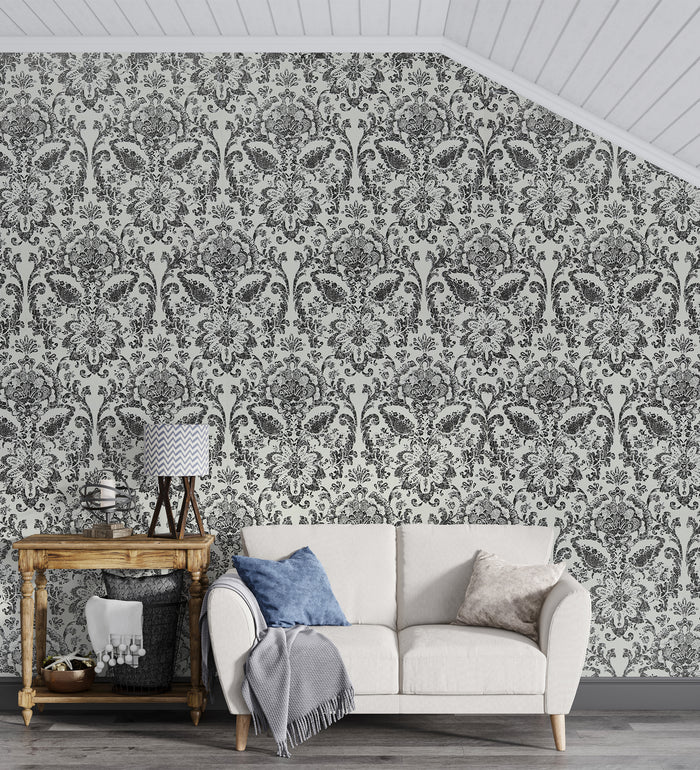 American Classic Black and White Baroque Wallpaper 330800