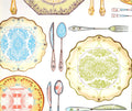 American Classic Blue Brown Cutlery Wallpaper 330807