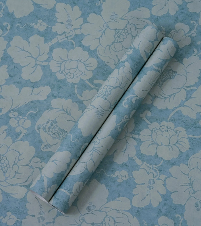 American Classic Blue Marbled Bold Floral Wallpaper 330852