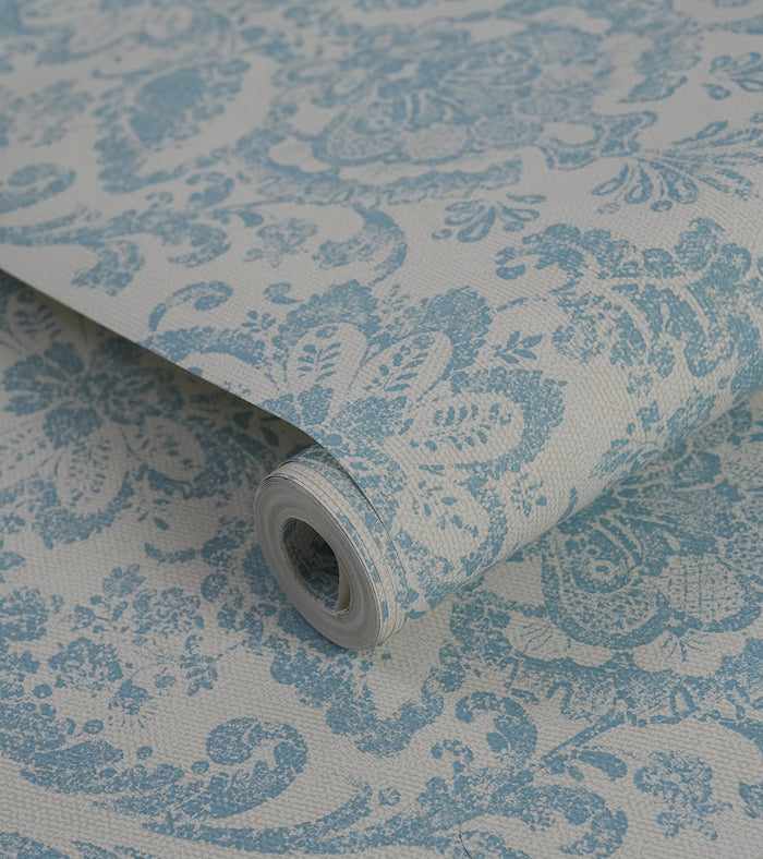 American Classic Cerulean Blue Baroque Wallpaper 330803