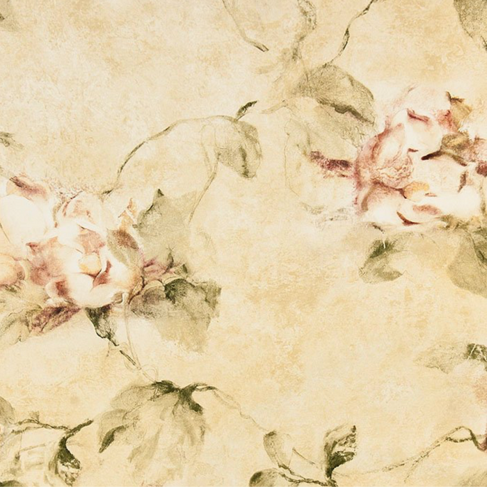 American Classic Red Green Roses Natural Print Wallpaper 330881