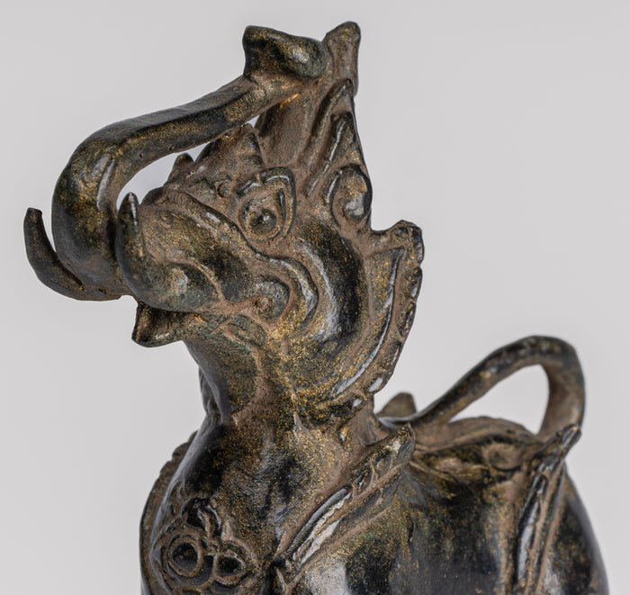 Antique Burmese Style Bronze Standing Chinthe Guardian Temple Lion - 11.5cm/5"