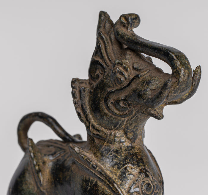 Antique Burmese Style Bronze Standing Chinthe Guardian Temple Lion - 11.5cm/5"