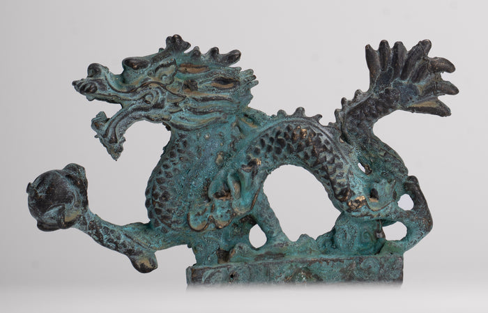 Antique Chinese Style Bronze Chinese Dragon Statue - 12cm/5" (Length)