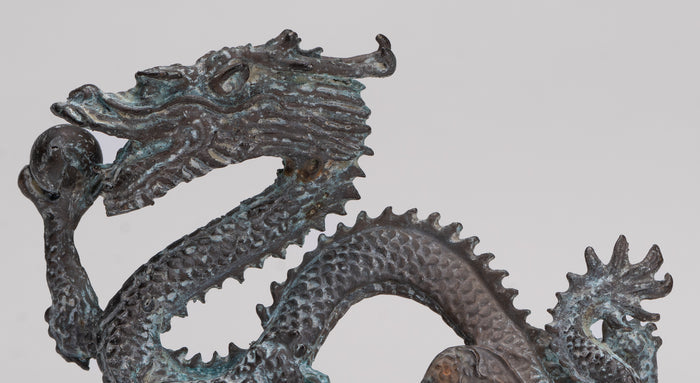 Antique Chinese Style Bronze Chinese Dragon Statue - 14cm/6" (Length)