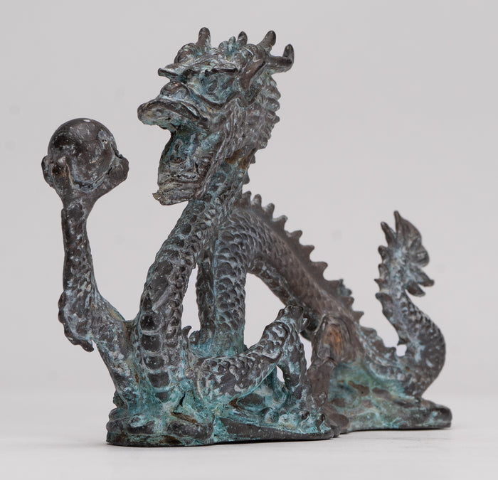 Antique Chinese Style Bronze Chinese Dragon Statue - 14cm/6" (Length)