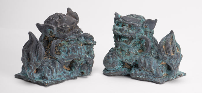 Antique Chinese Style Bronze Dragon Statue - 6cm/2" Tall (Pair)