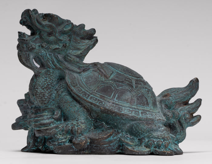 Antique Chinese Style Bronze Dragon Turtle or Tortoise Statue - 10cm/4"