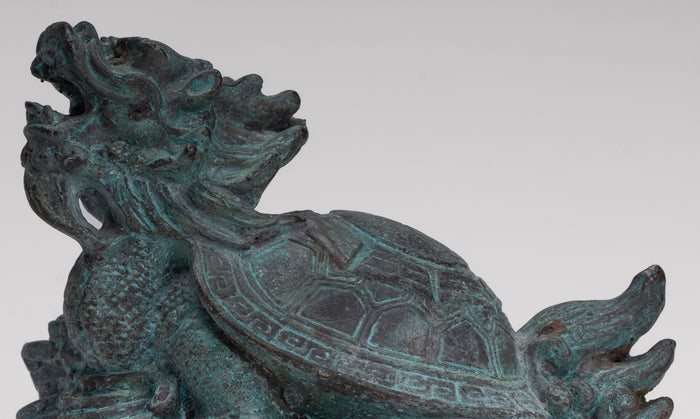 Antique Chinese Style Bronze Dragon Turtle or Tortoise Statue - 10cm/4"