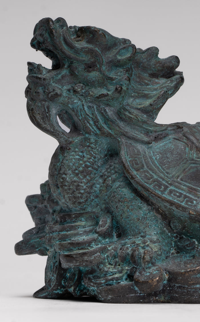 Antique Chinese Style Bronze Dragon Turtle or Tortoise Statue - 10cm/4"