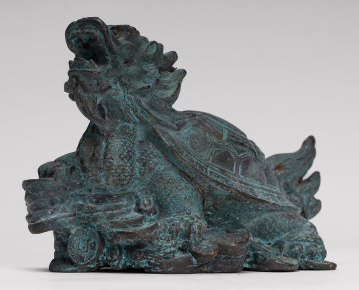Antique Chinese Style Bronze Dragon Turtle or Tortoise Statue - 10cm/4"