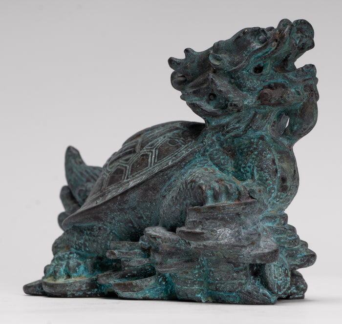 Antique Chinese Style Bronze Dragon Turtle or Tortoise Statue - 10cm/4"