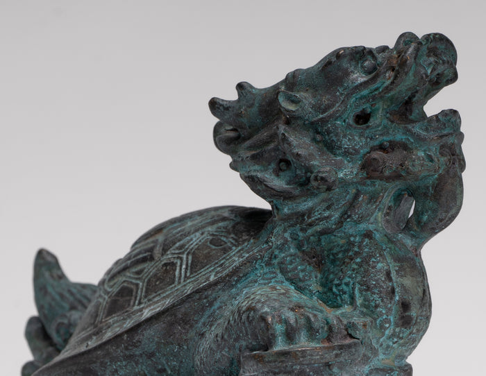 Antique Chinese Style Bronze Dragon Turtle or Tortoise Statue - 10cm/4"