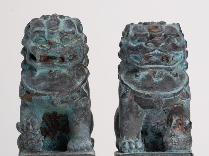 Antique Chinese Style Temple Guardian Lions Shishi Lions Foo Dogs Imperial Lions (Pair) - 10.5cm/4"