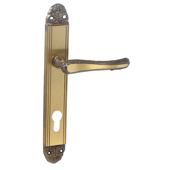 Antique door handle on back plate - 85mm cylinder cut out