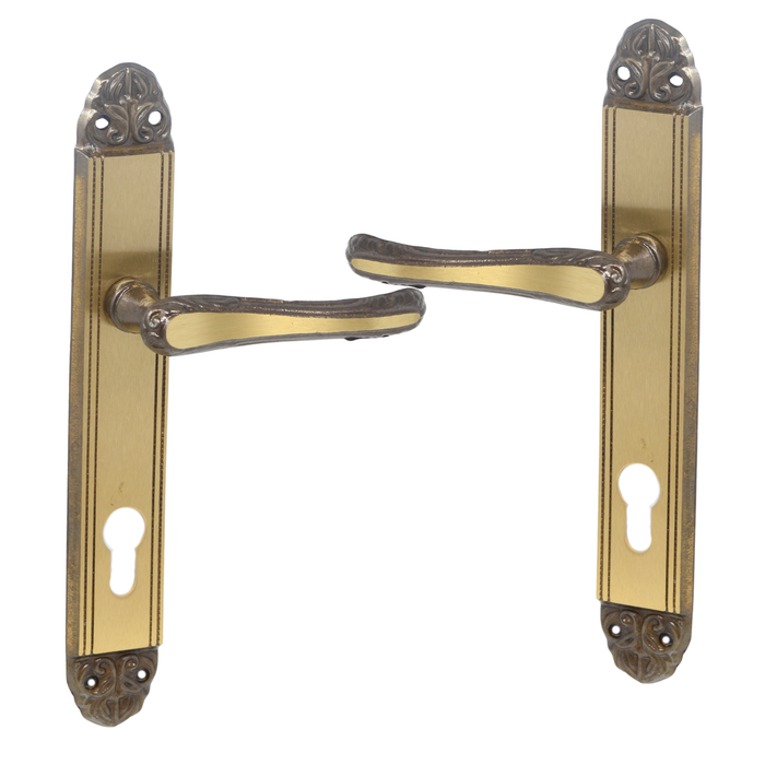 Antique door handle on back plate - 85mm cylinder cut out