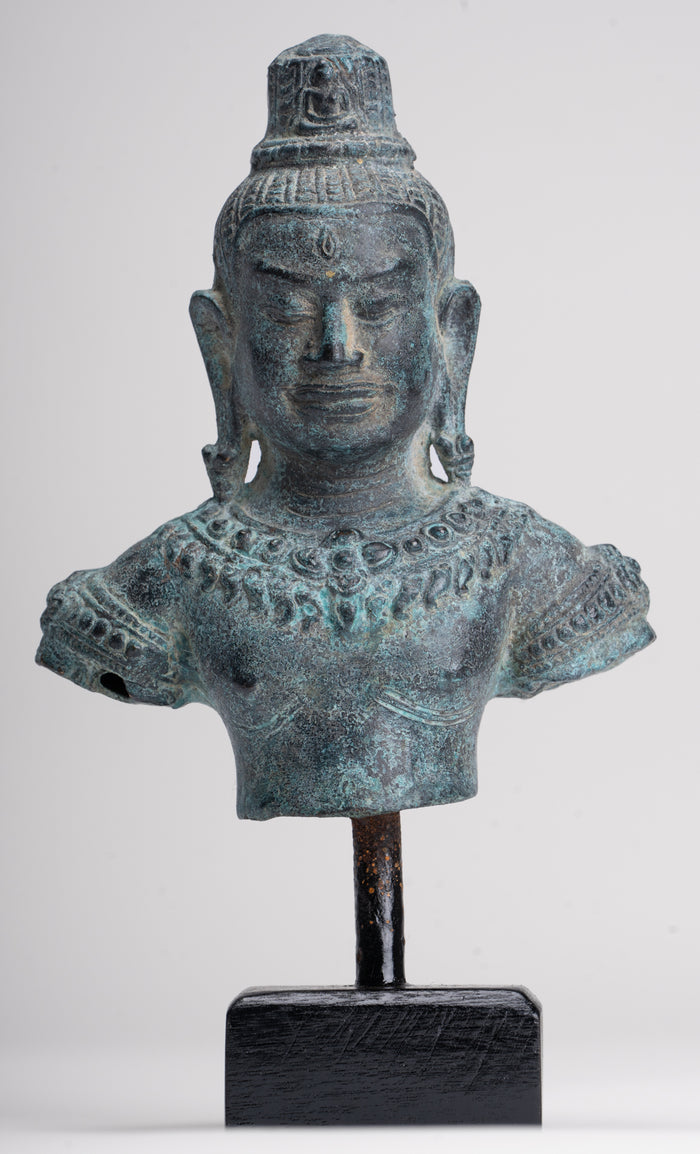 Antique Khmer Style Bronze Angkor Wat Style Lokeshvara Statue - 19cm/8"