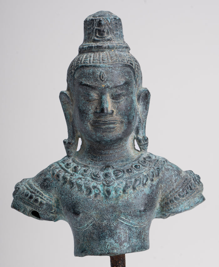 Antique Khmer Style Bronze Angkor Wat Style Lokeshvara Statue - 19cm/8"