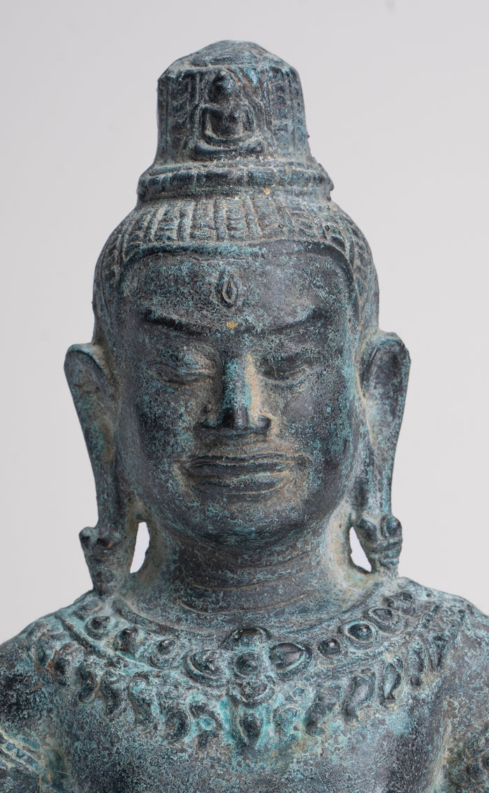 Antique Khmer Style Bronze Angkor Wat Style Lokeshvara Statue - 19cm/8"