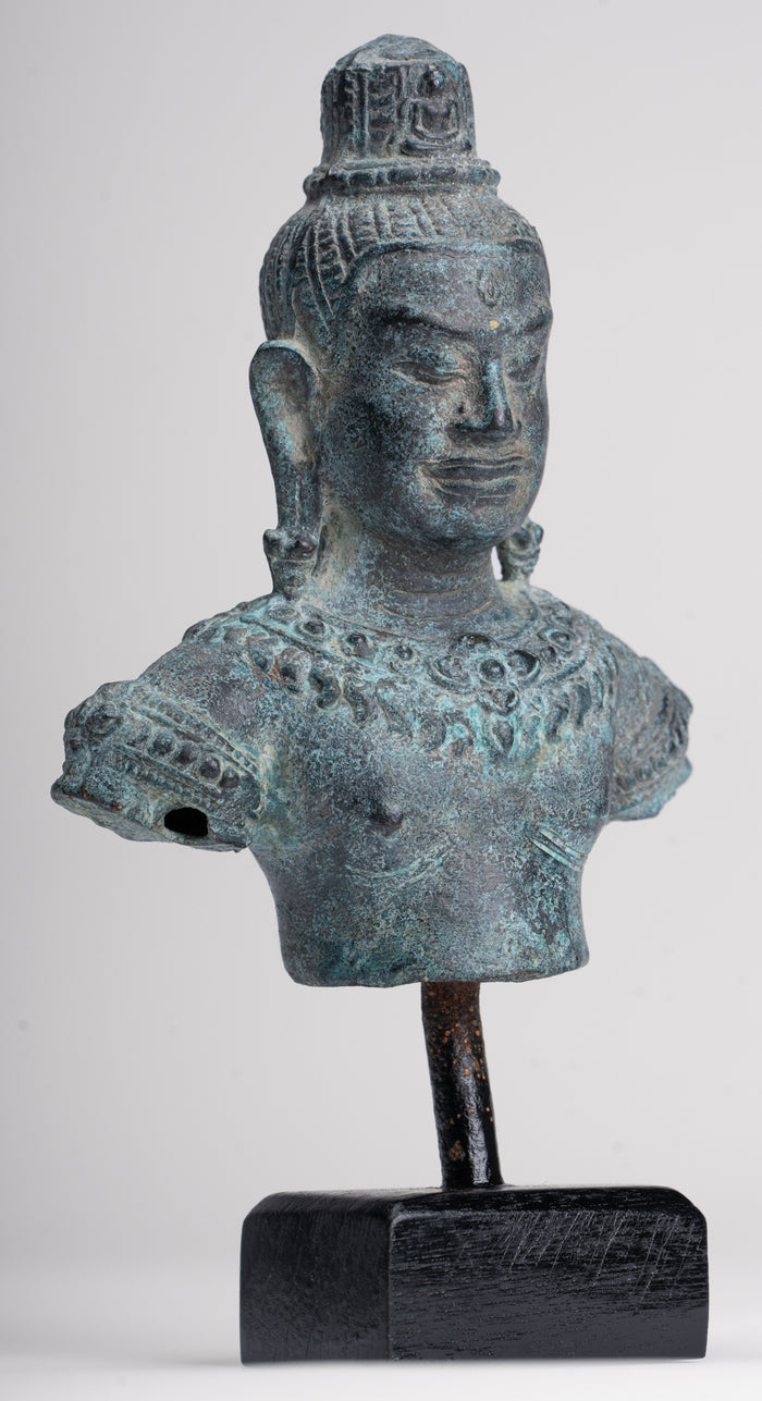 Antique Khmer Style Bronze Angkor Wat Style Lokeshvara Statue - 19cm/8"