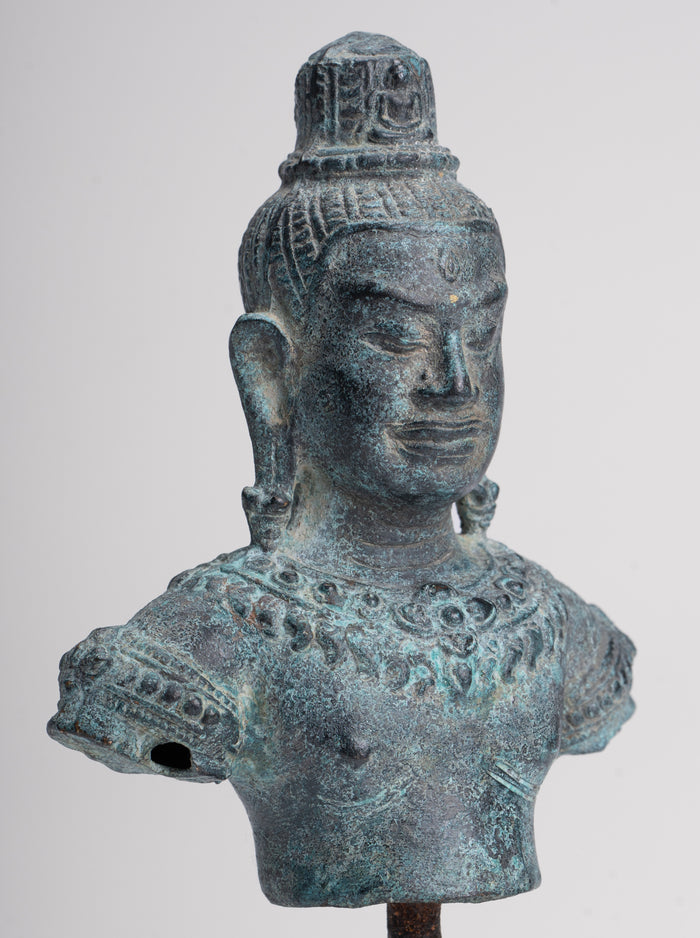 Antique Khmer Style Bronze Angkor Wat Style Lokeshvara Statue - 19cm/8"
