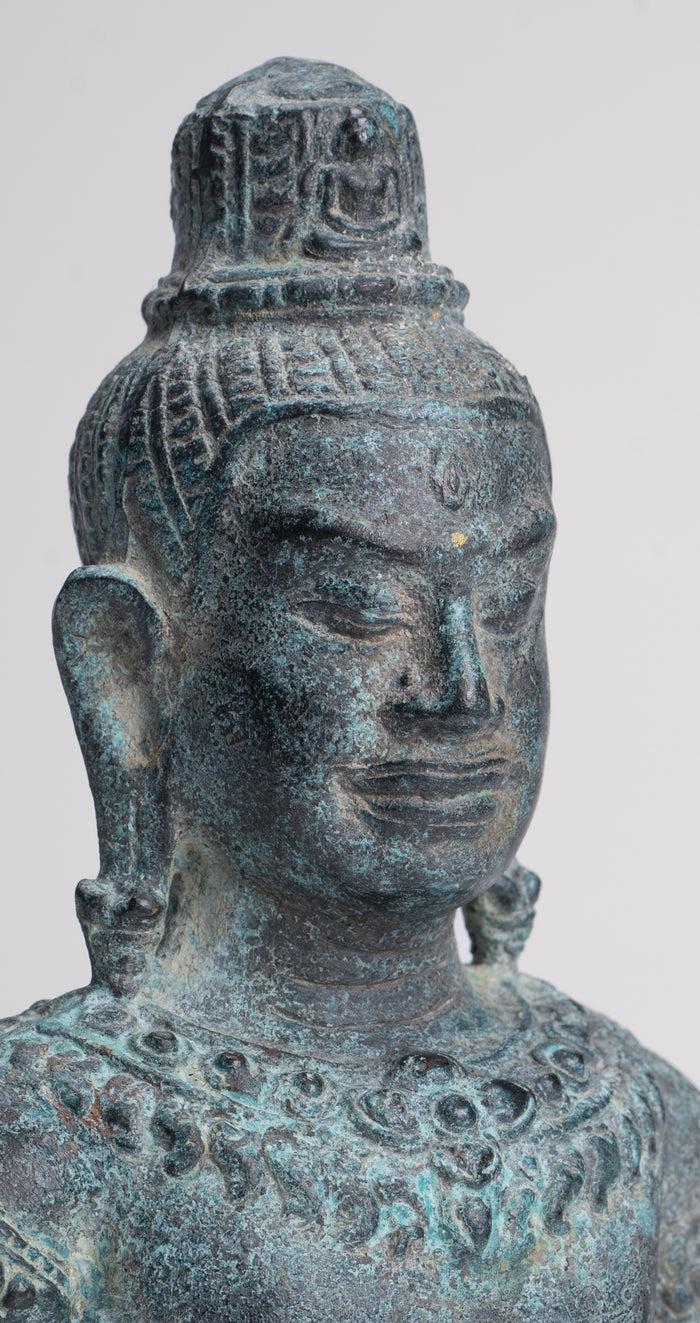Antique Khmer Style Bronze Angkor Wat Style Lokeshvara Statue - 19cm/8"