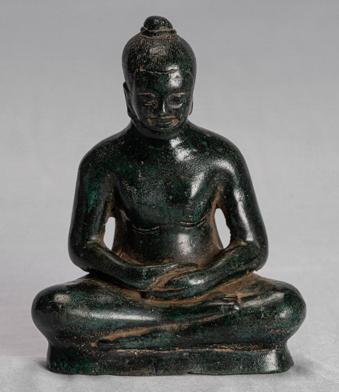 Antique Khmer Style Bronze Meditation Jayavarman VII Statue - 17cm/7"