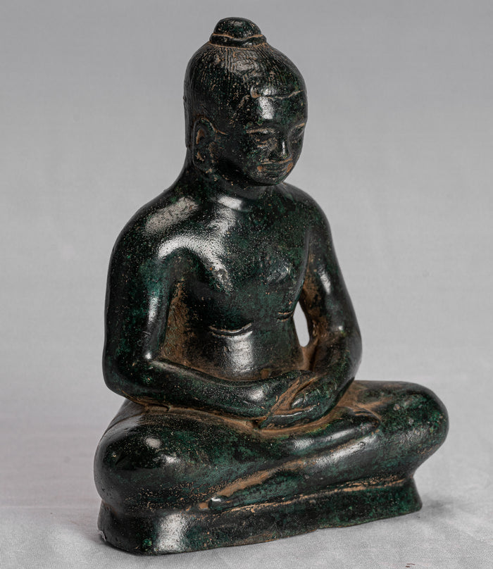 Antique Khmer Style Bronze Meditation Jayavarman VII Statue - 17cm/7"