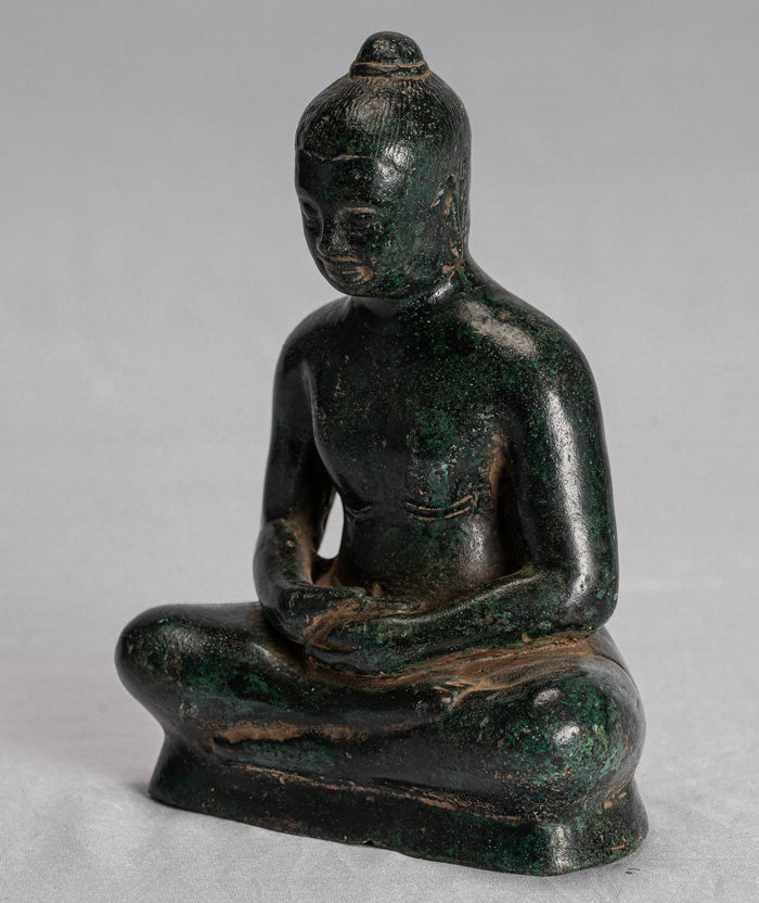 Antique Khmer Style Bronze Meditation Jayavarman VII Statue - 17cm/7"