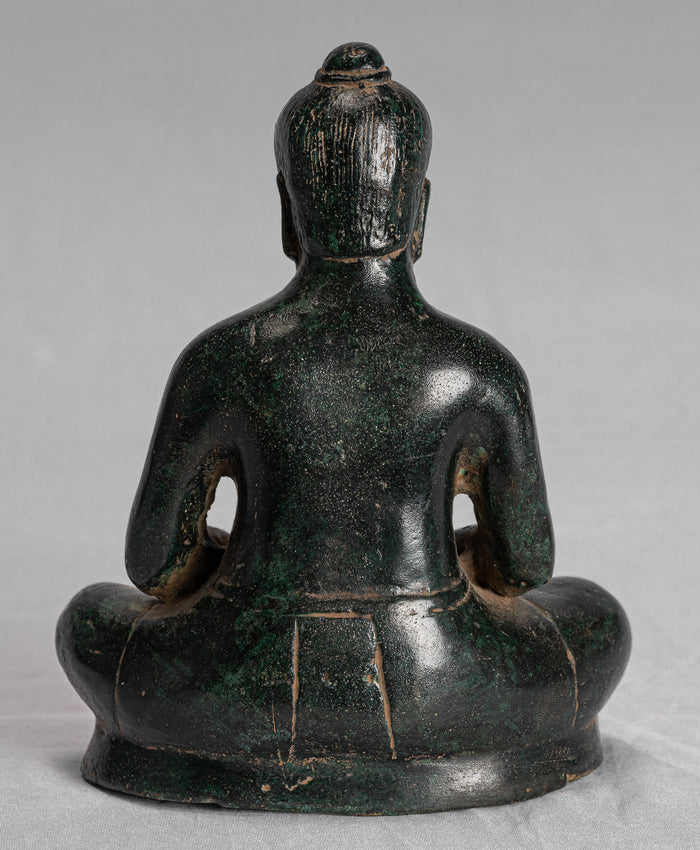 Antique Khmer Style Bronze Meditation Jayavarman VII Statue - 17cm/7"