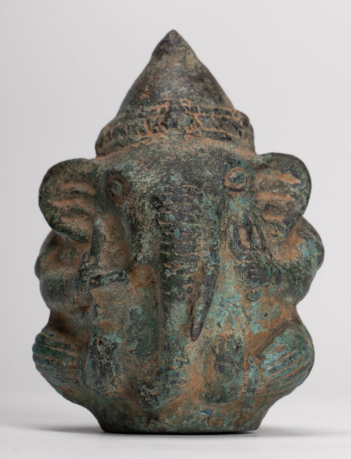 Antique Khmer Style Bronze Seated Round Elephant Statue - 10cm/4" Tall