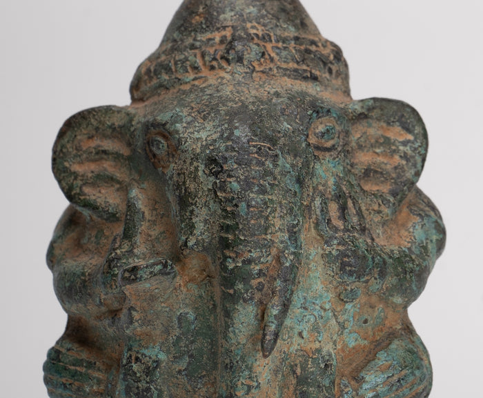 Antique Khmer Style Bronze Seated Round Elephant Statue - 10cm/4" Tall