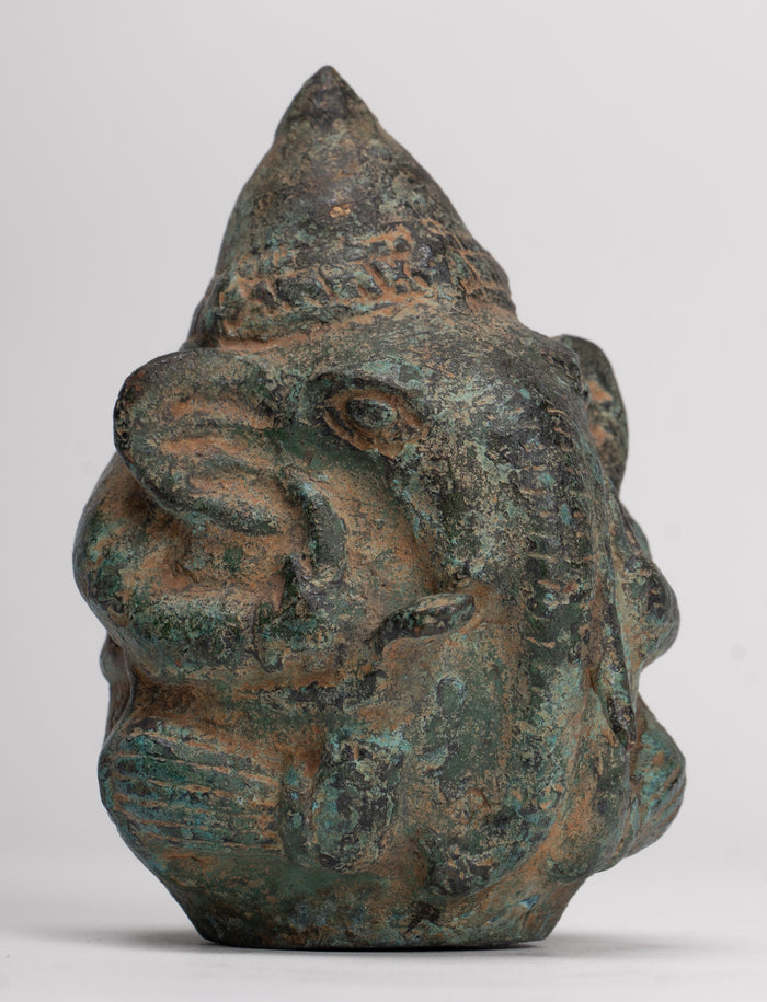 Antique Khmer Style Bronze Seated Round Elephant Statue - 10cm/4" Tall