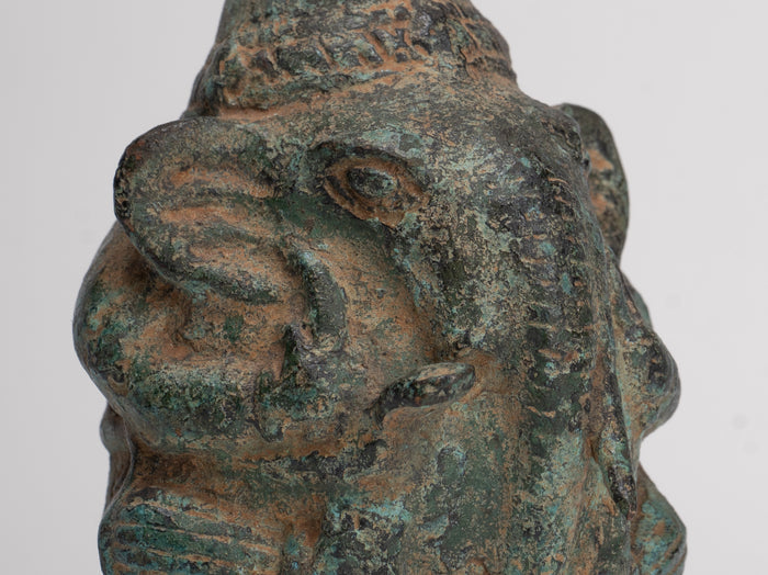 Antique Khmer Style Bronze Seated Round Elephant Statue - 10cm/4" Tall