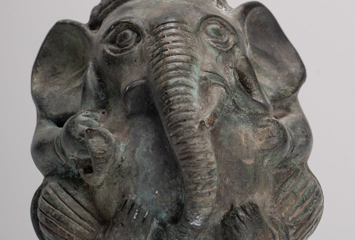 Antique Khmer Style Bronze Seated Round Elephant Statue - 12cm/5" Tall