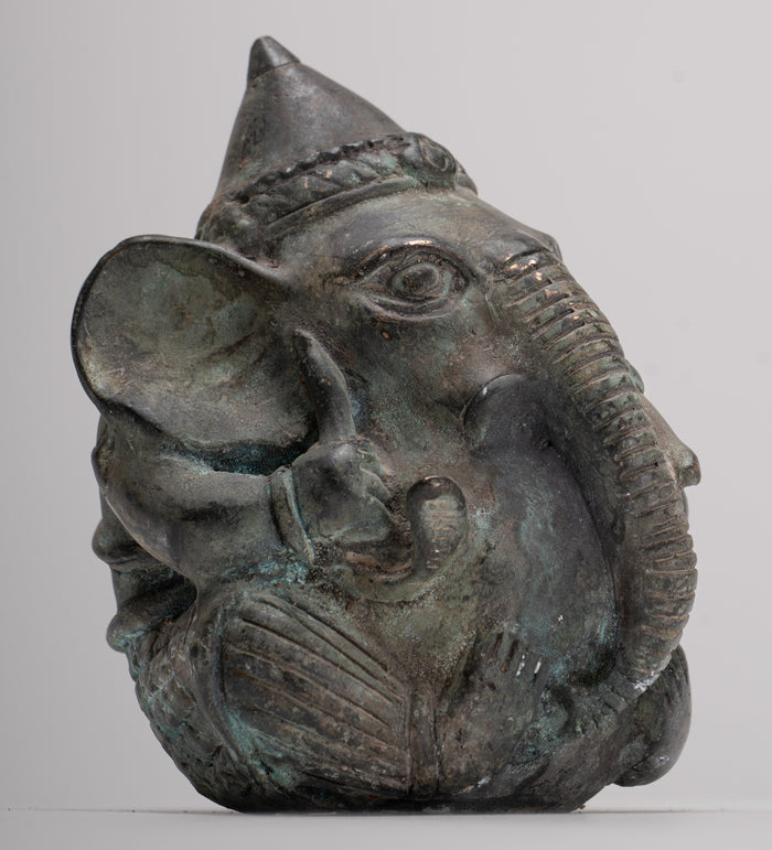 Antique Khmer Style Bronze Seated Round Elephant Statue - 12cm/5" Tall