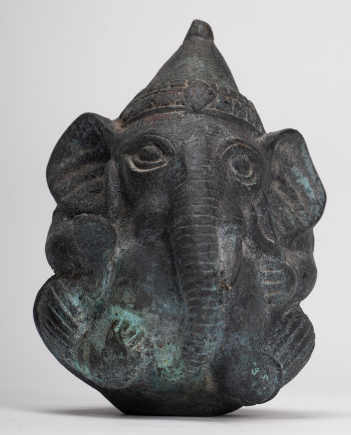 Antique Khmer Style Bronze Seated Round Elephant Statue - 14cm/6" Tall