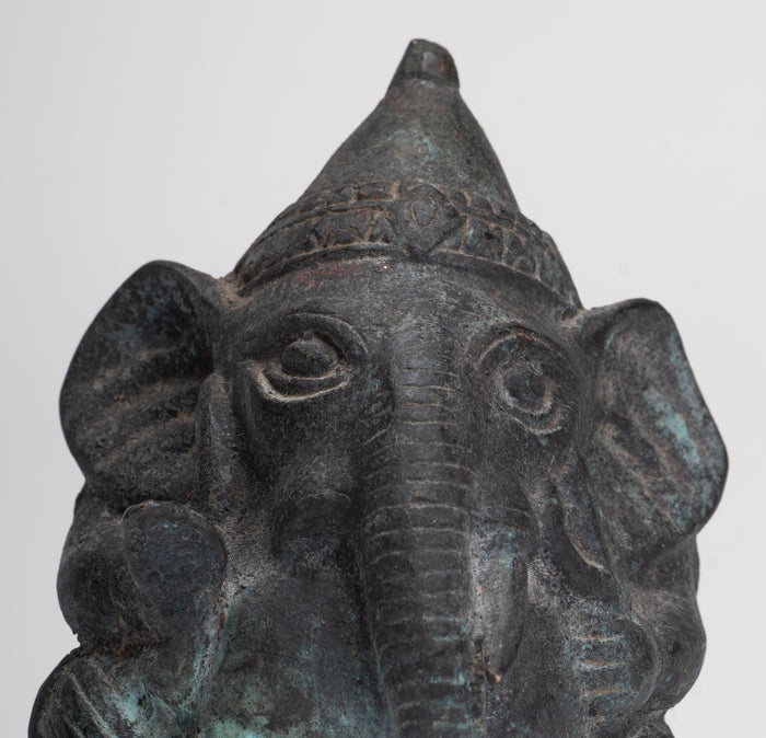 Antique Khmer Style Bronze Seated Round Elephant Statue - 14cm/6" Tall