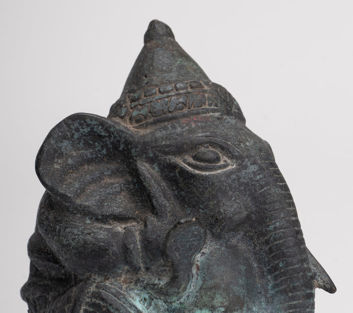 Antique Khmer Style Bronze Seated Round Elephant Statue - 14cm/6" Tall