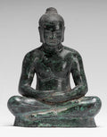 Antique Khmer Style Seated Bronze Meditation Jayavarman VII Statue - 18cm/7"