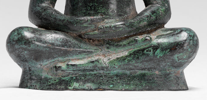 Antique Khmer Style Seated Bronze Meditation Jayavarman VII Statue - 18cm/7"