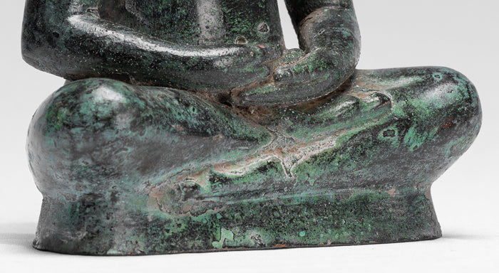 Antique Khmer Style Seated Bronze Meditation Jayavarman VII Statue - 18cm/7"