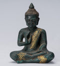 Buddha Sculpture - Buddha - Antique Khmer Style Seated Wood Buddha Statue Teaching Mudra - 20cm/8"