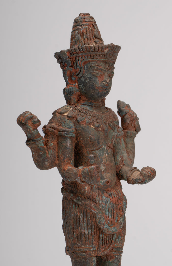 Antique Lopburi Style Thai Bronze Shiva Statue - 22cm/9"